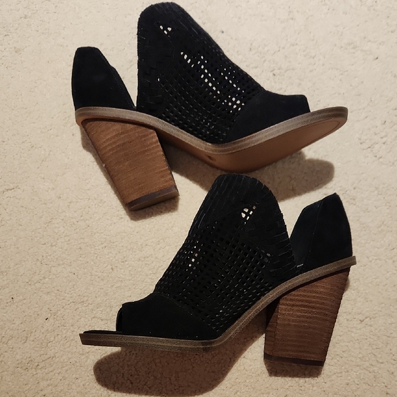 Vince Camuto Shoes - Vince Camuto Black and Brown Mules with Chunky Heel